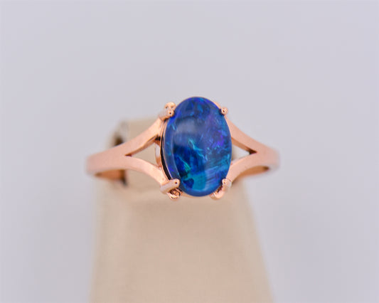 Black Opal Solitaire Ring in Rose Gold