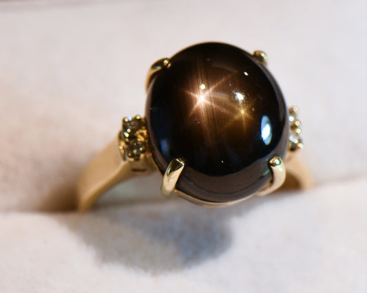 Large Black Star Sapphire Lady's Solitaire Ring
