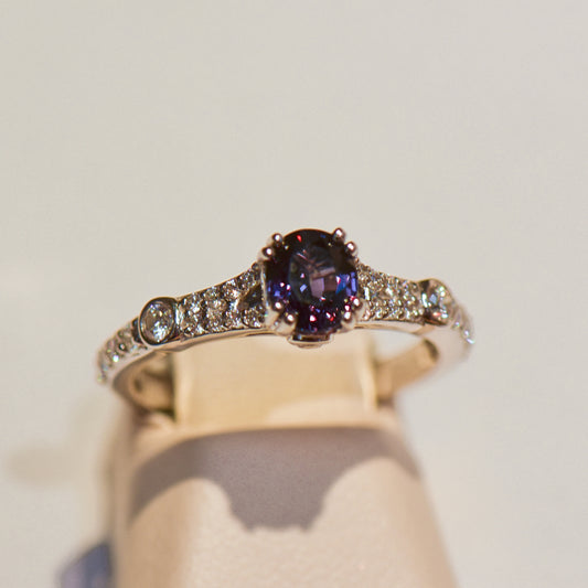 Color-Change Garnet Ring in White Gold
