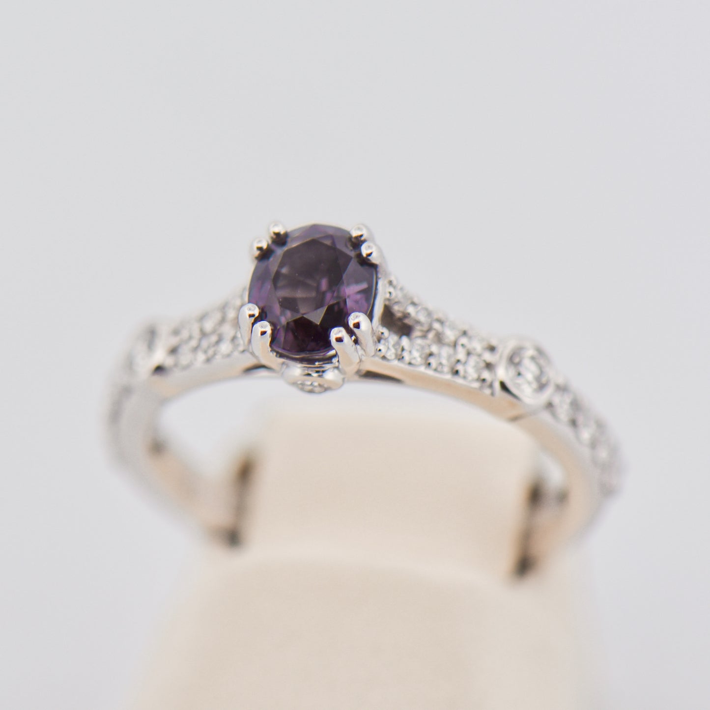 Color-Change Garnet Ring in White Gold