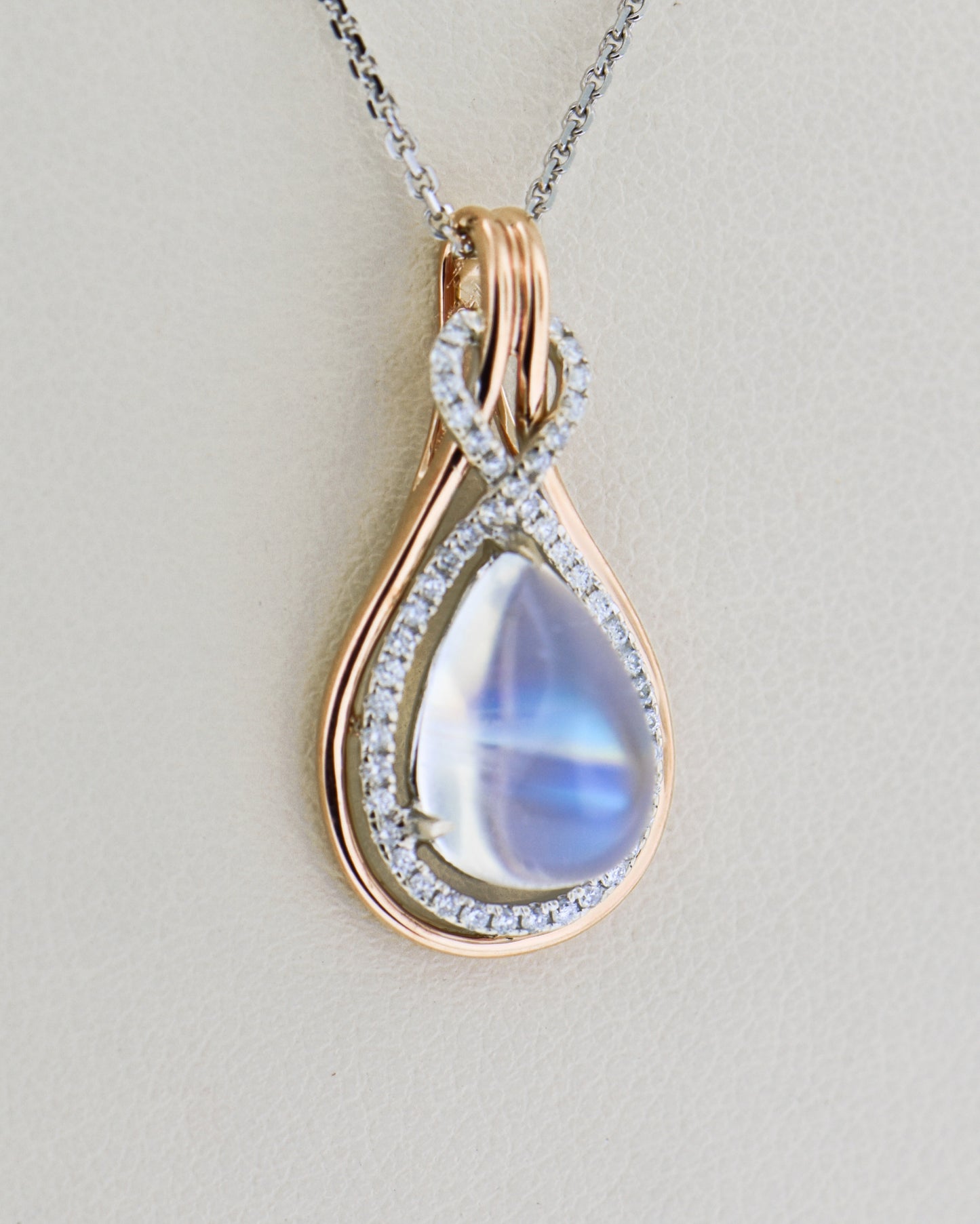 Blue Moonstone & Diamond Infinity Pendant
