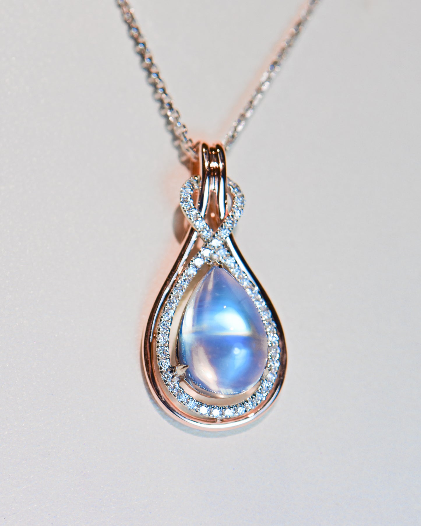 Blue Moonstone & Diamond Infinity Pendant