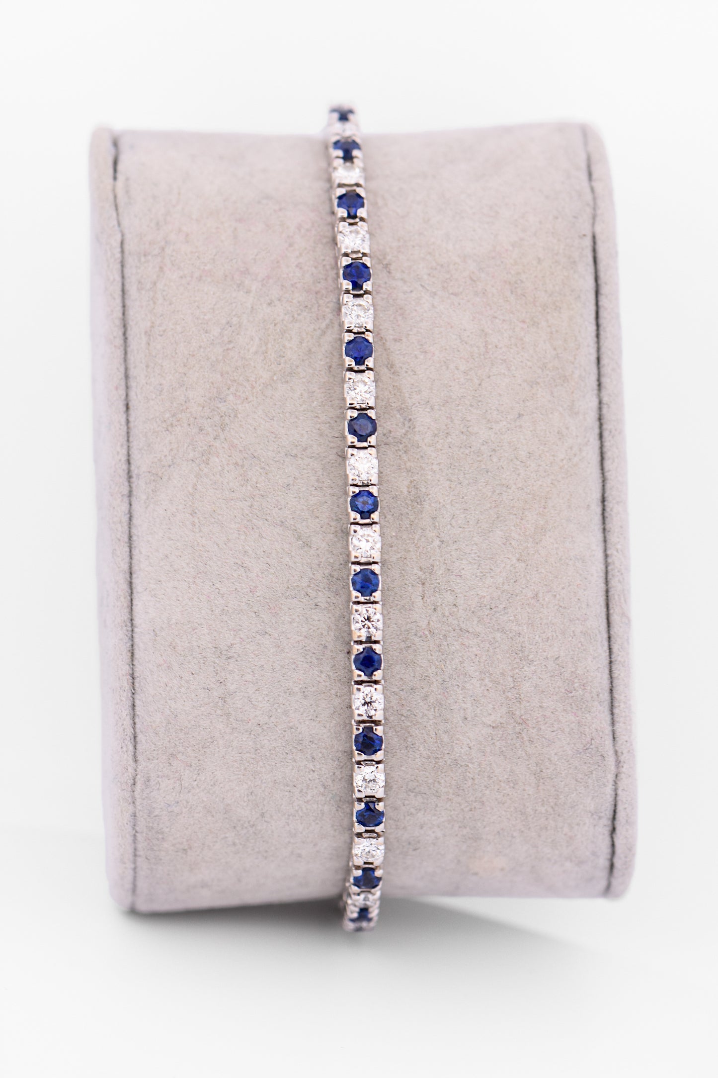 Blue Sapphire & Diamond Tennis Bracelet in White Gold