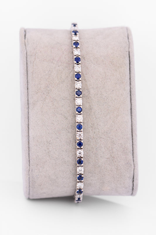 Blue Sapphire & Diamond Tennis Bracelet in White Gold