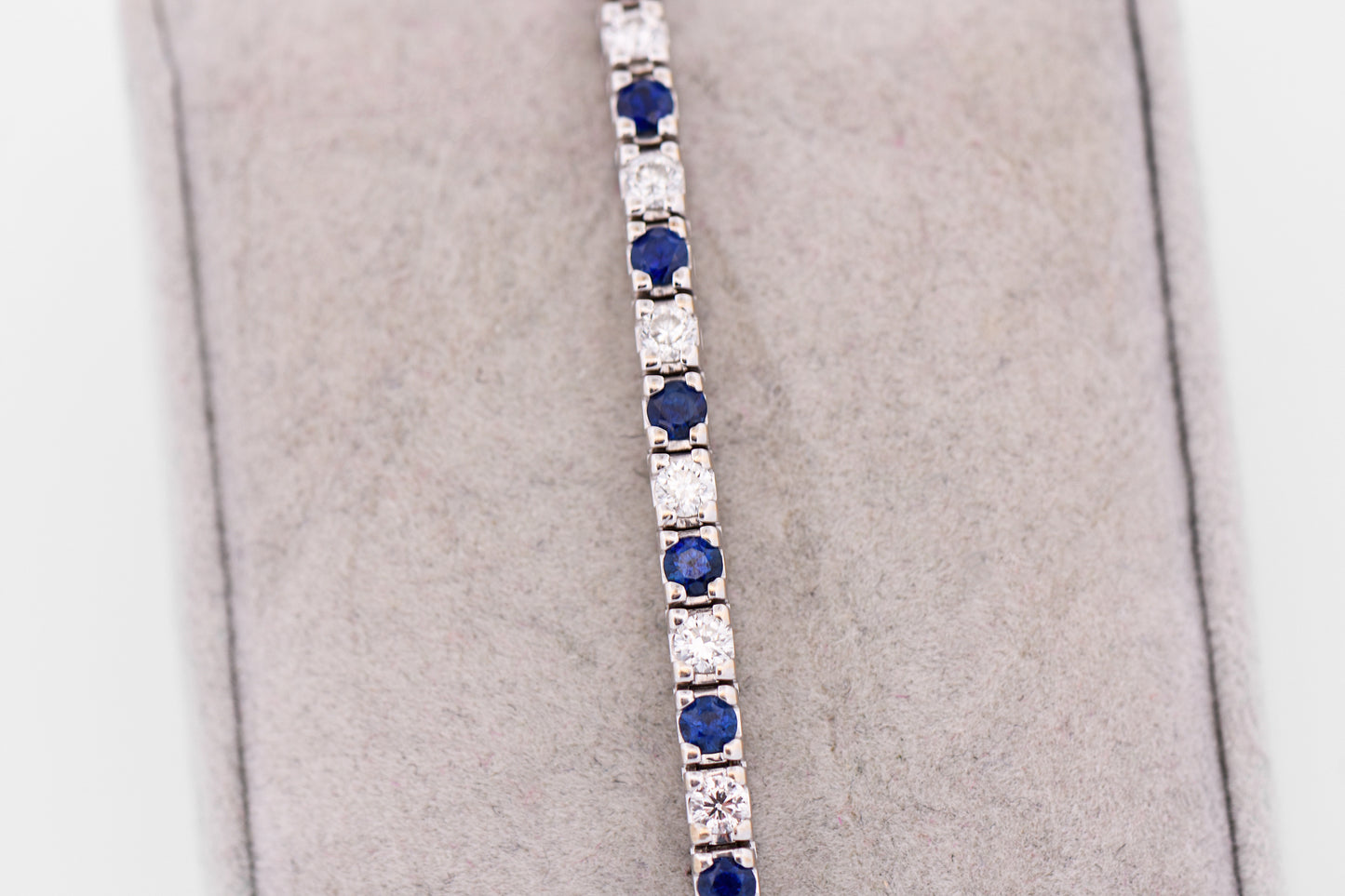 Blue Sapphire & Diamond Tennis Bracelet in White Gold