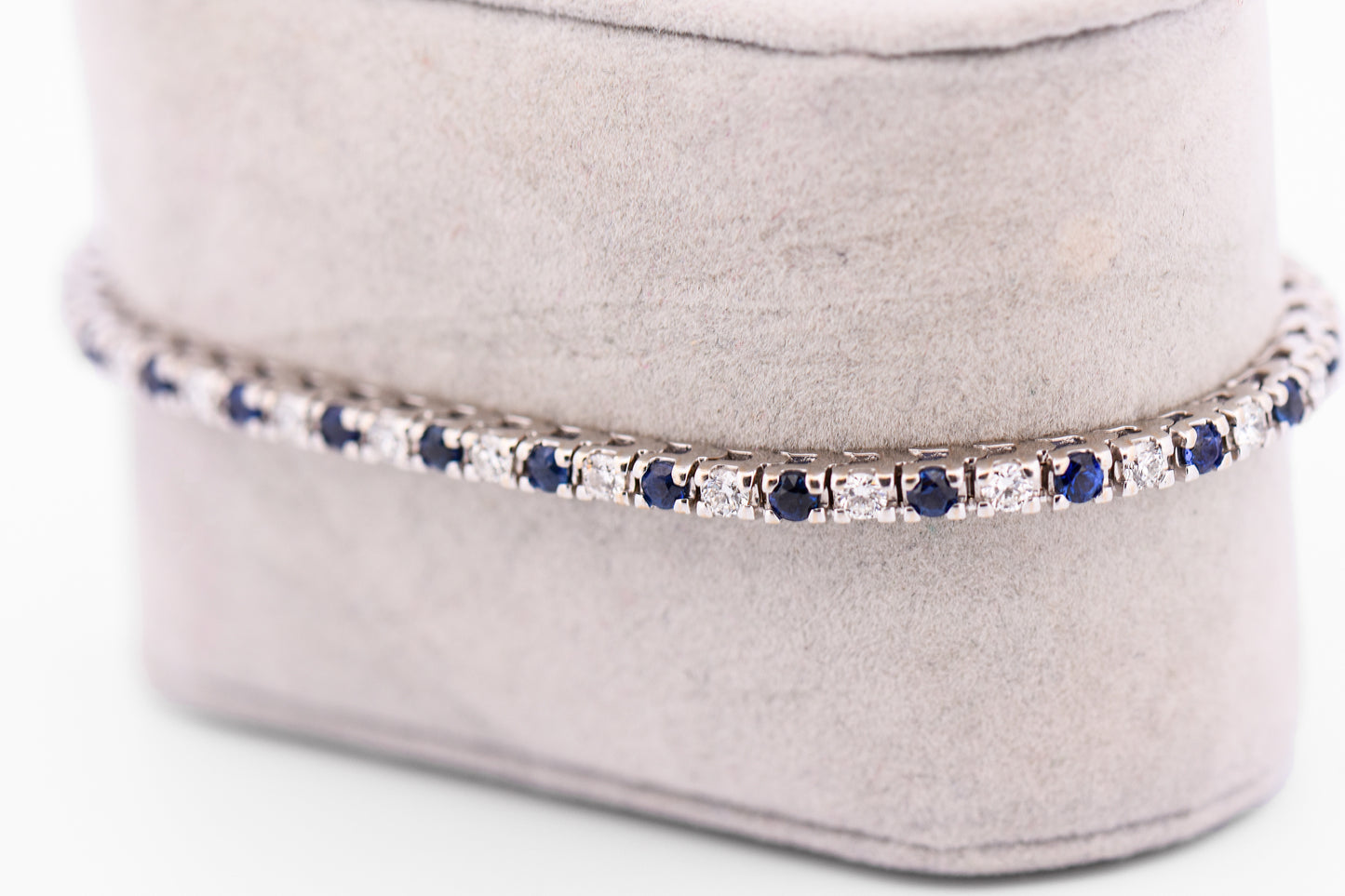 Blue Sapphire & Diamond Tennis Bracelet in White Gold