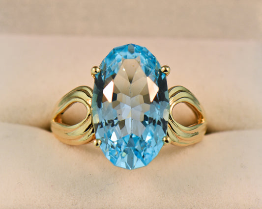 Custom Cut Swiss Blue Topaz Cocktail Ring