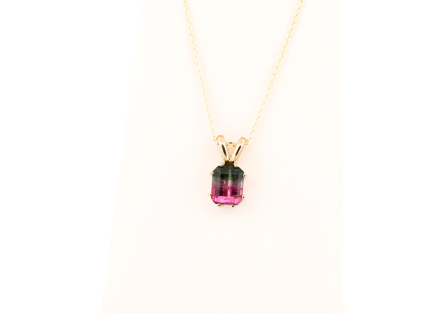 Brazilian Watermelon Tourmaline Solitaire Pendant 14k Yellow Gold