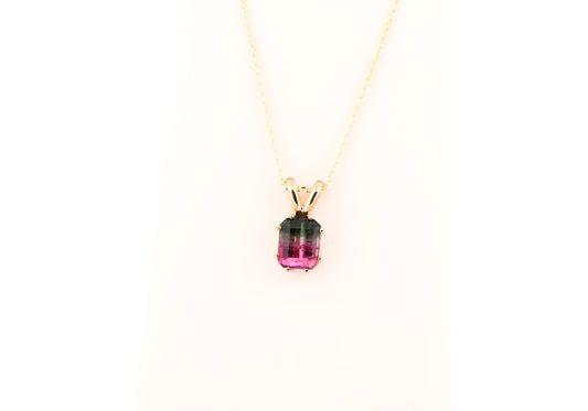 Brazilian Watermelon Tourmaline Solitaire Pendant 14k Yellow Gold