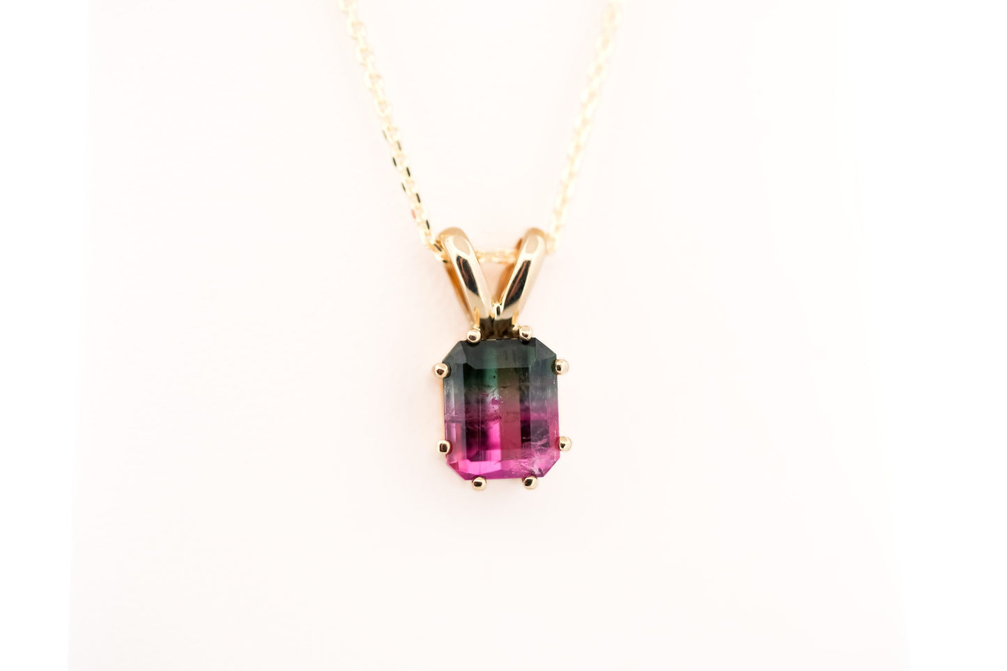 Brazilian Watermelon Tourmaline Solitaire Pendant 14k Yellow Gold