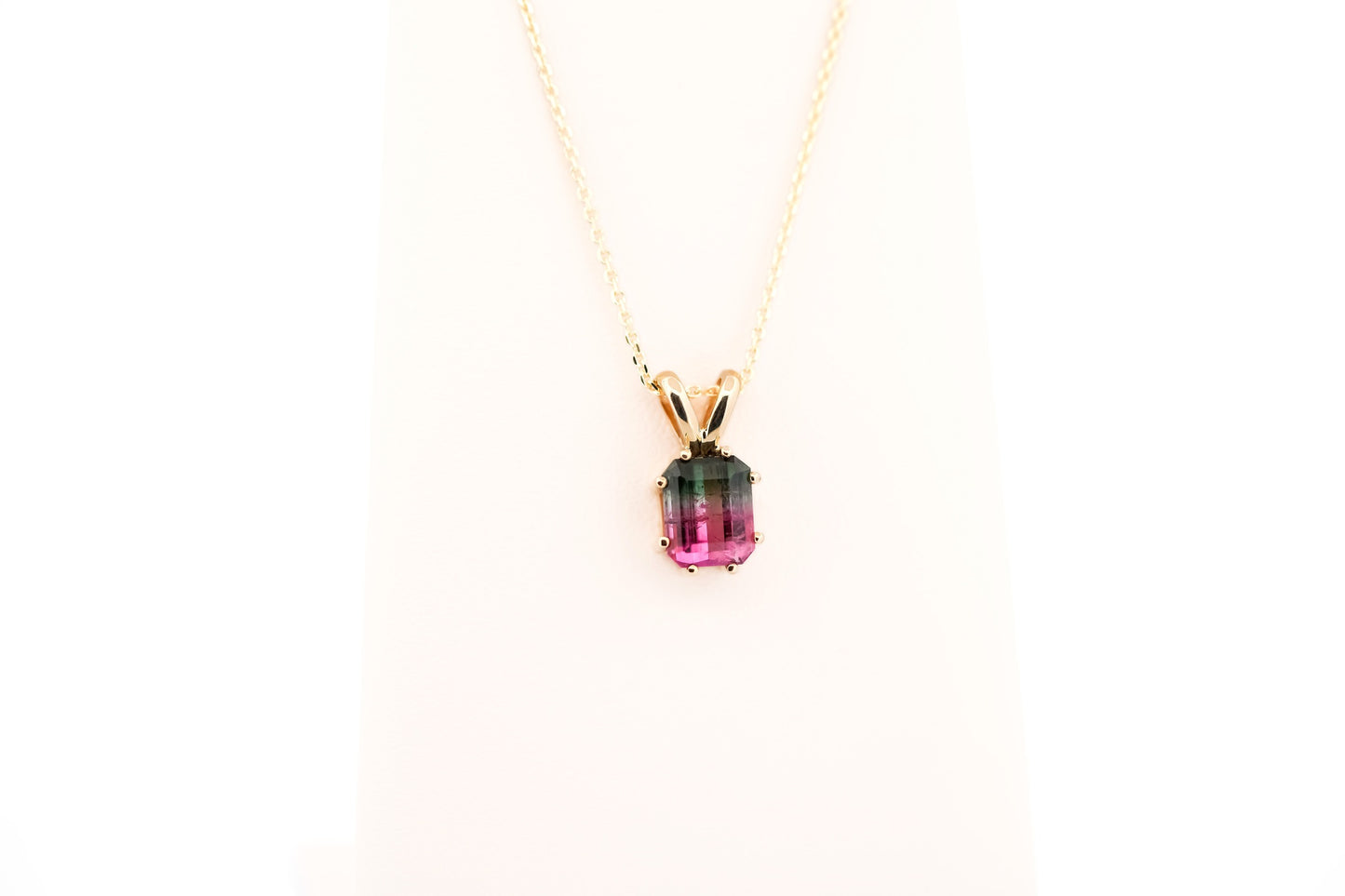 Brazilian Watermelon Tourmaline Solitaire Pendant 14k Yellow Gold