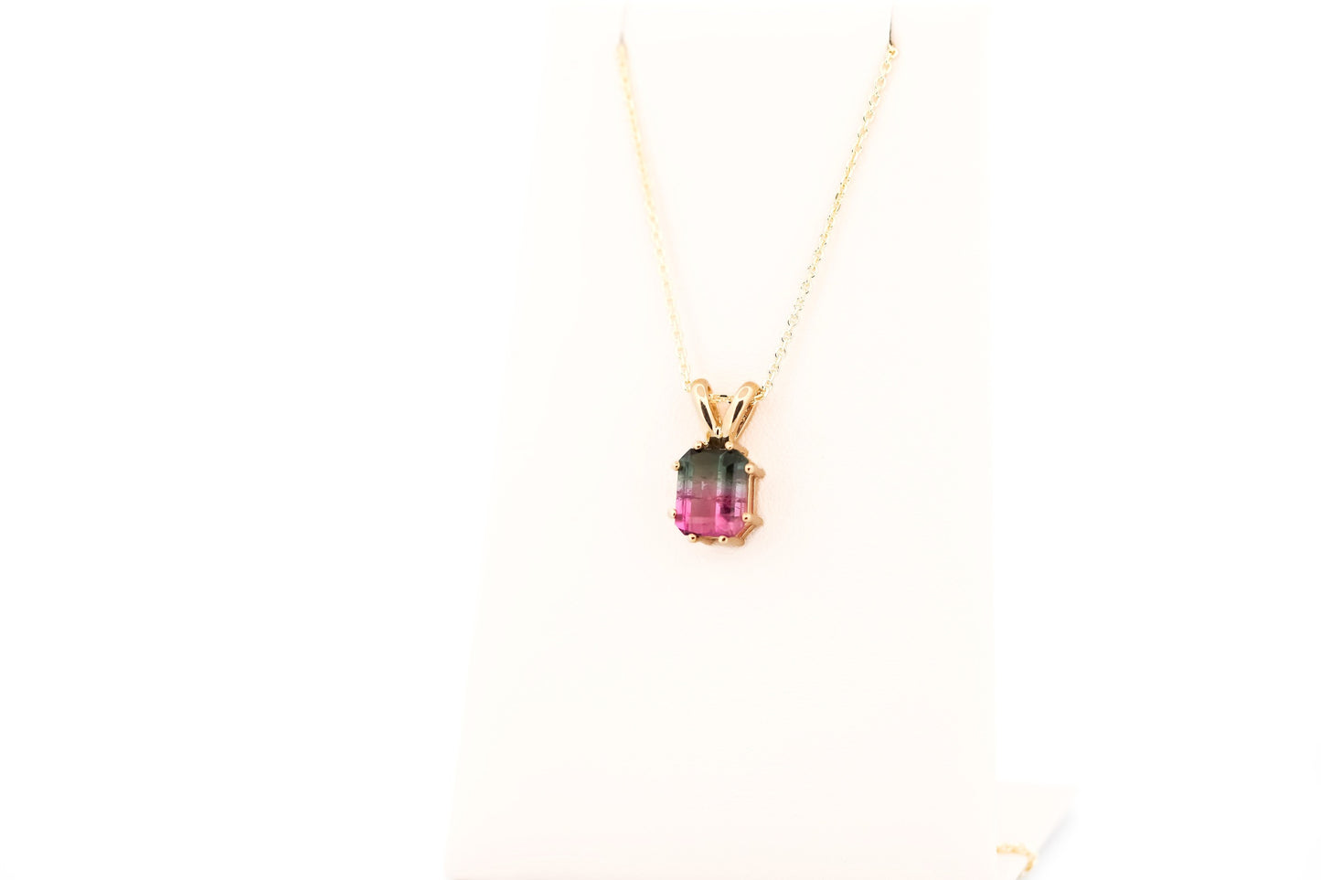 Brazilian Watermelon Tourmaline Solitaire Pendant 14k Yellow Gold