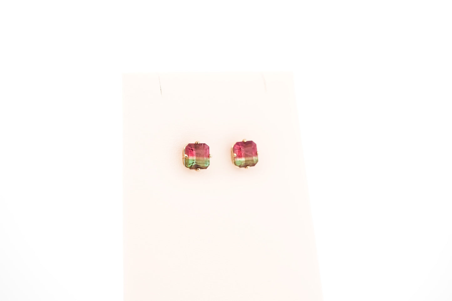 Brazilian Watermelon Tourmaline Stud Earrings in 14k Yellow Gold