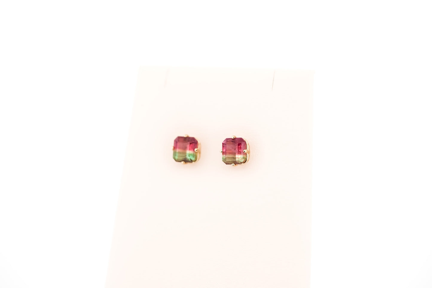Brazilian Watermelon Tourmaline Stud Earrings in 14k Yellow Gold