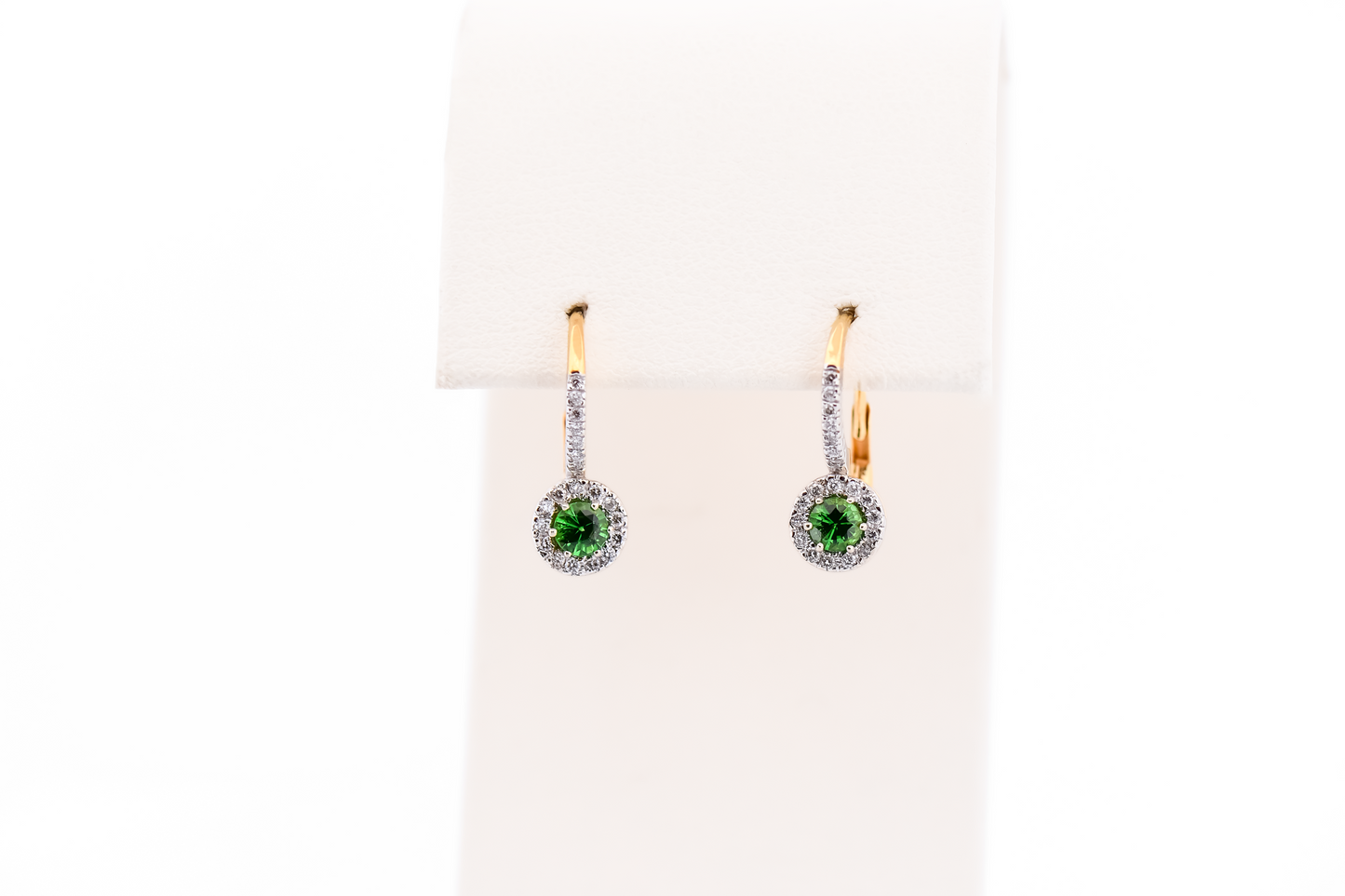 Brilliant Green Tsavorite Garnet & Diamond Leverback Earrings