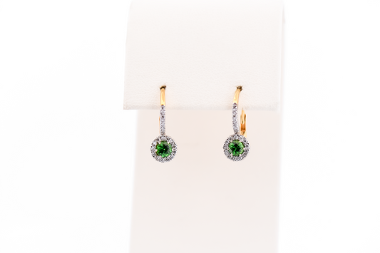 Brilliant Green Tsavorite Garnet & Diamond Leverback Earrings
