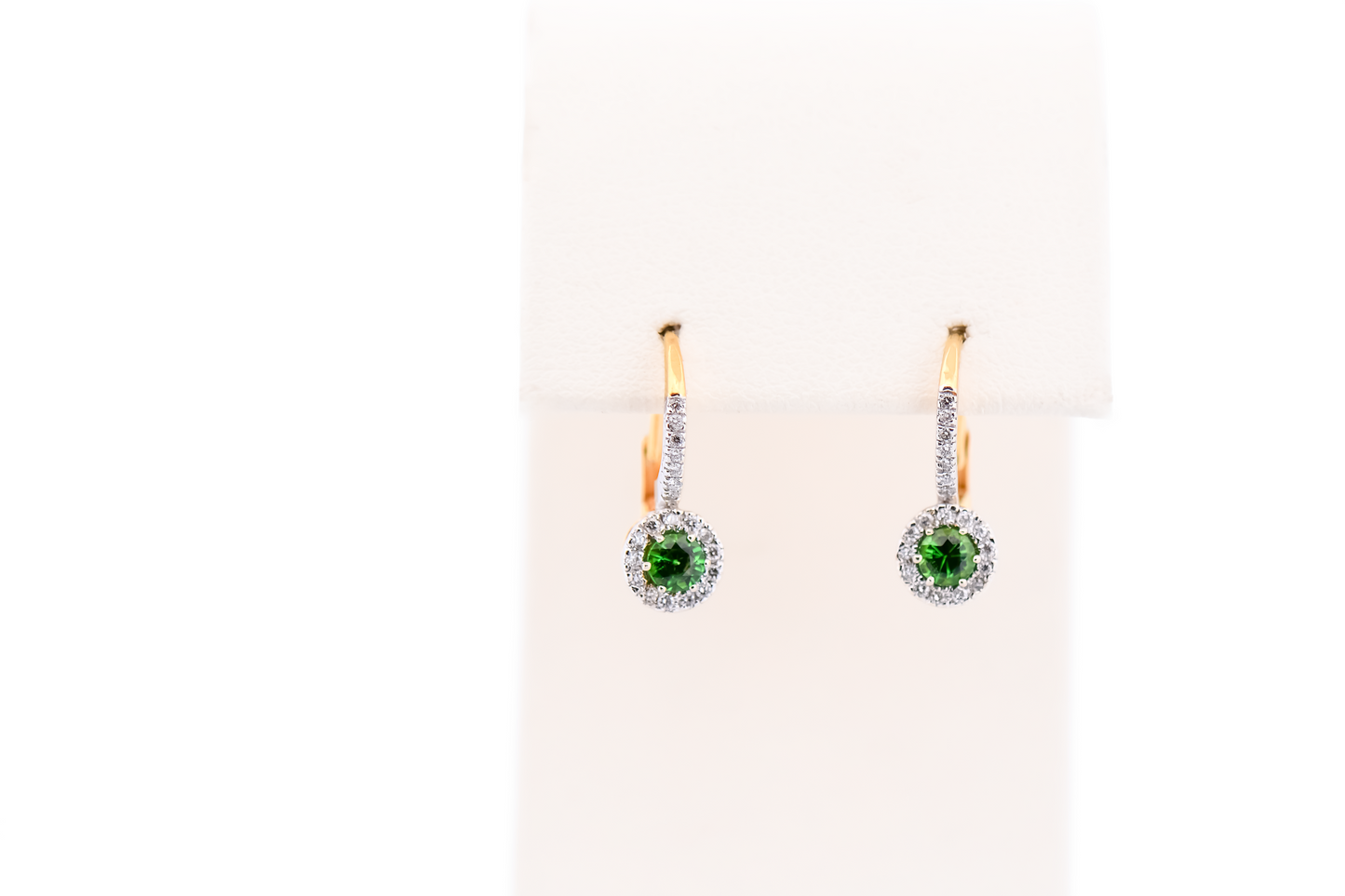 Brilliant Green Tsavorite Garnet & Diamond Leverback Earrings