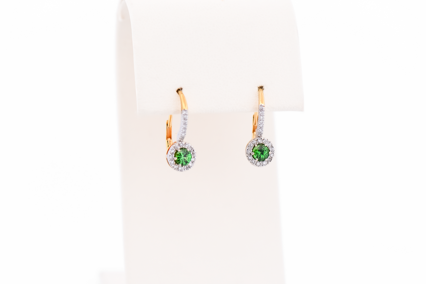 Brilliant Green Tsavorite Garnet & Diamond Leverback Earrings
