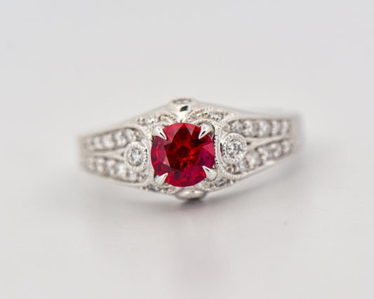 Art Deco Style Ring with Burmese Ruby & Diamonds