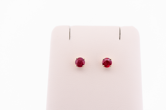 Burmese Ruby Stud Earrings in 14k Yellow Gold