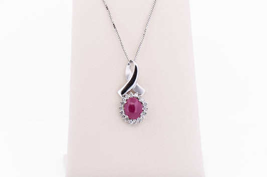 Cabochon Ruby & Diamond Pendant - Breast Cancer Survivor Ribbon
