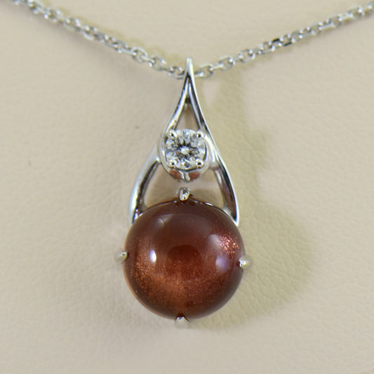 Cabochon Sunstone & Diamond Pendant