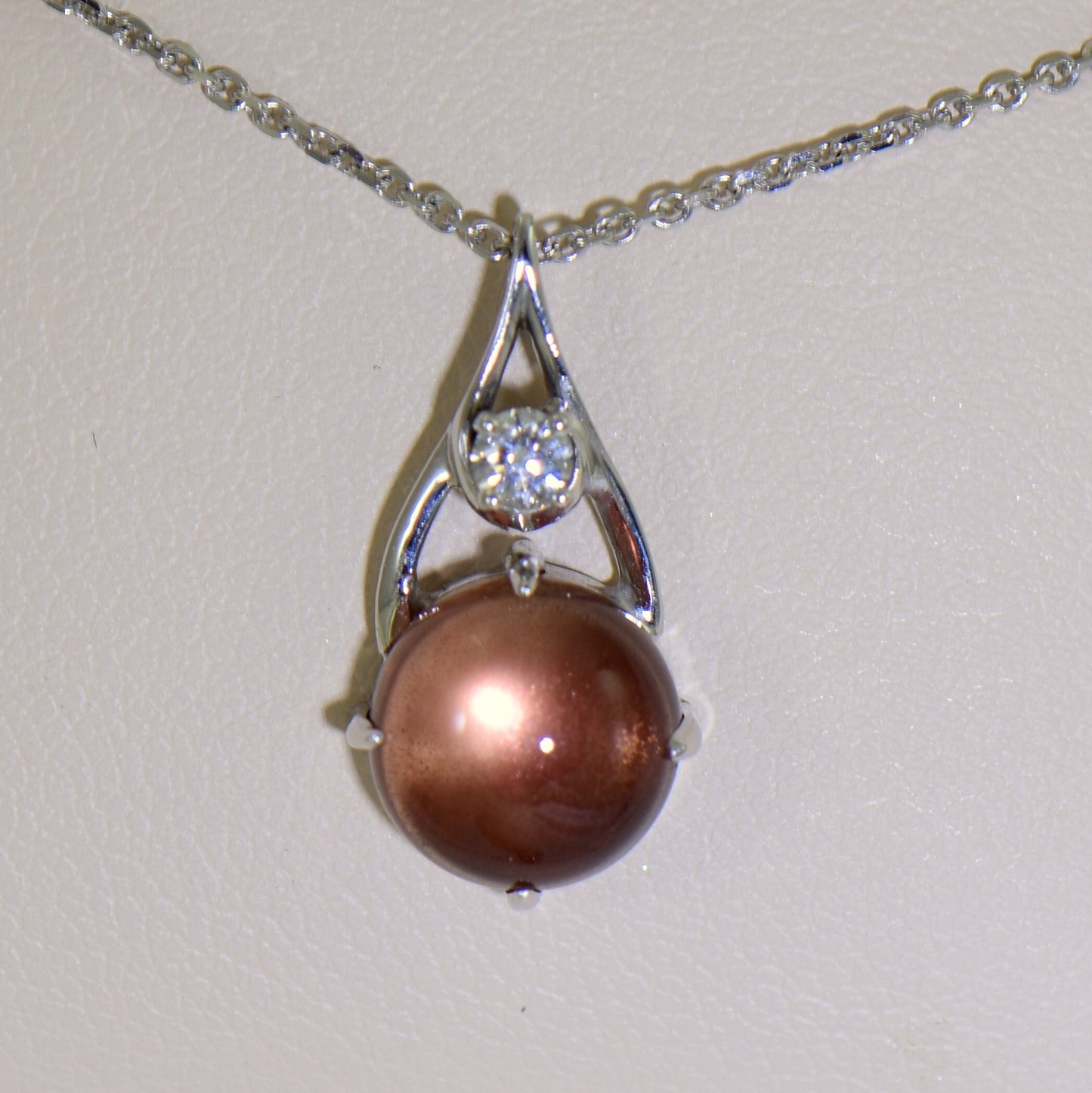 Cabochon Sunstone & Diamond Pendant