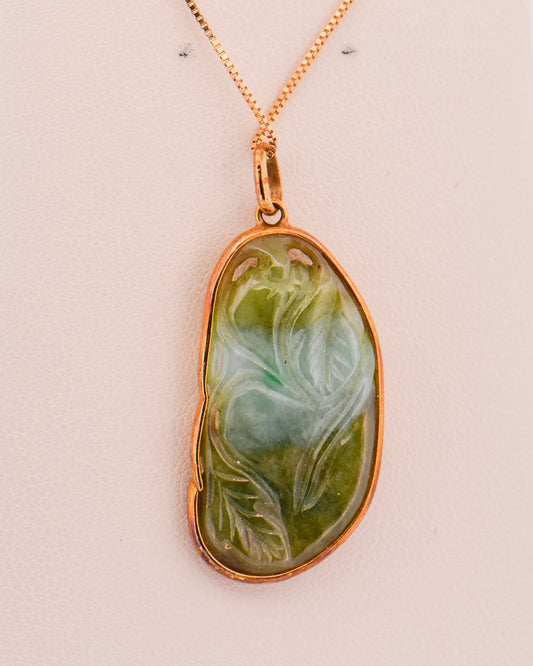 Mid-Century Bezel-Set Carved Jadeite Pendant