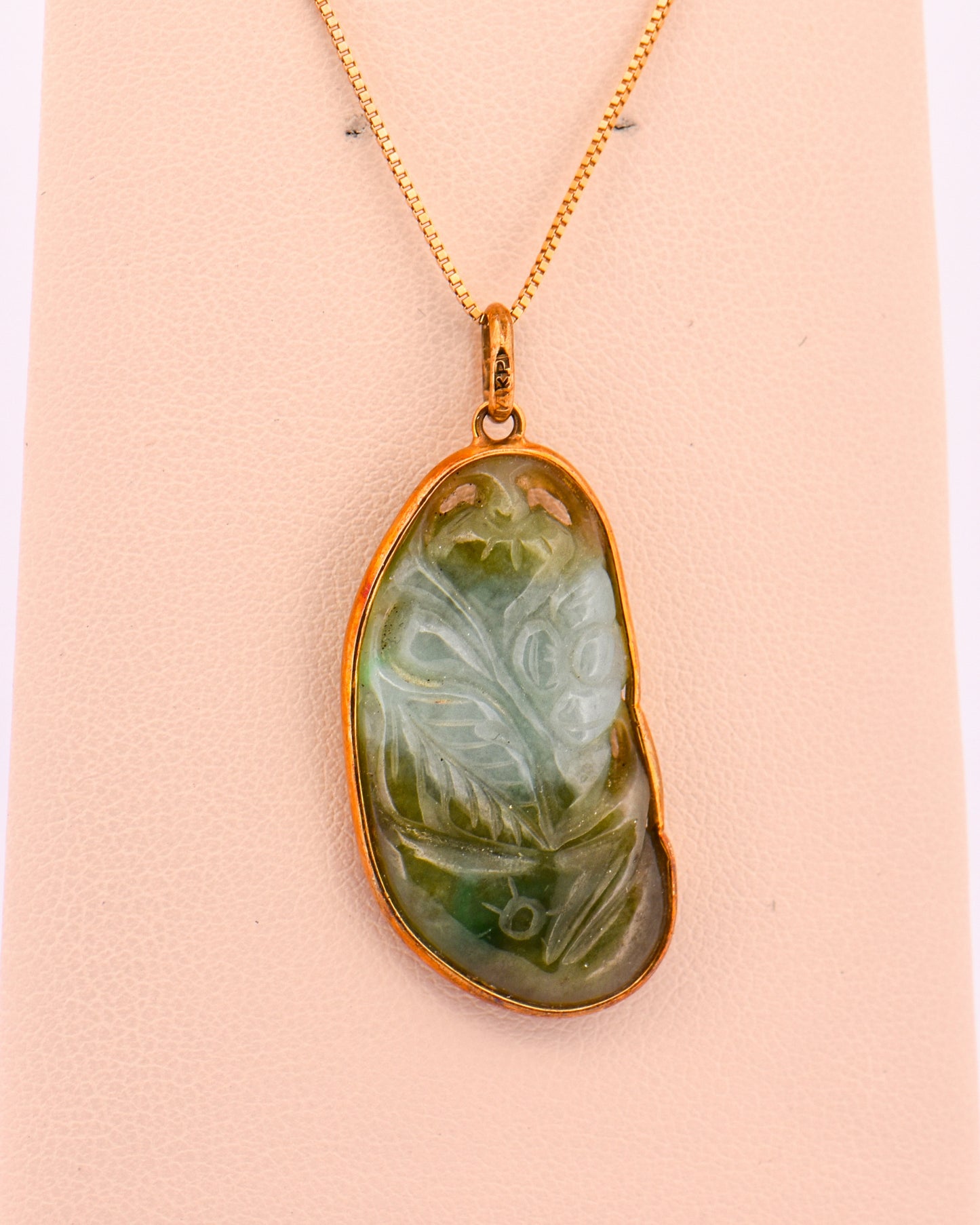 Mid-Century Bezel-Set Carved Jadeite Pendant