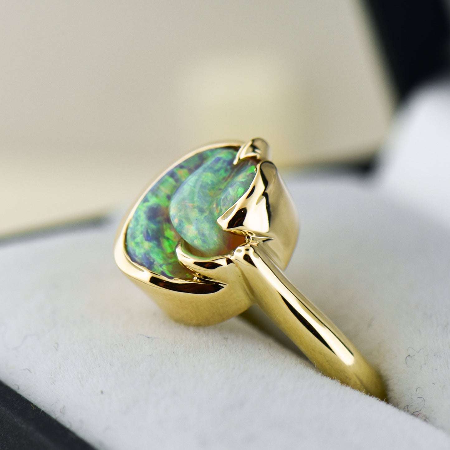 Carved Australian Nobby Opal in Freeform Gold Solitaire