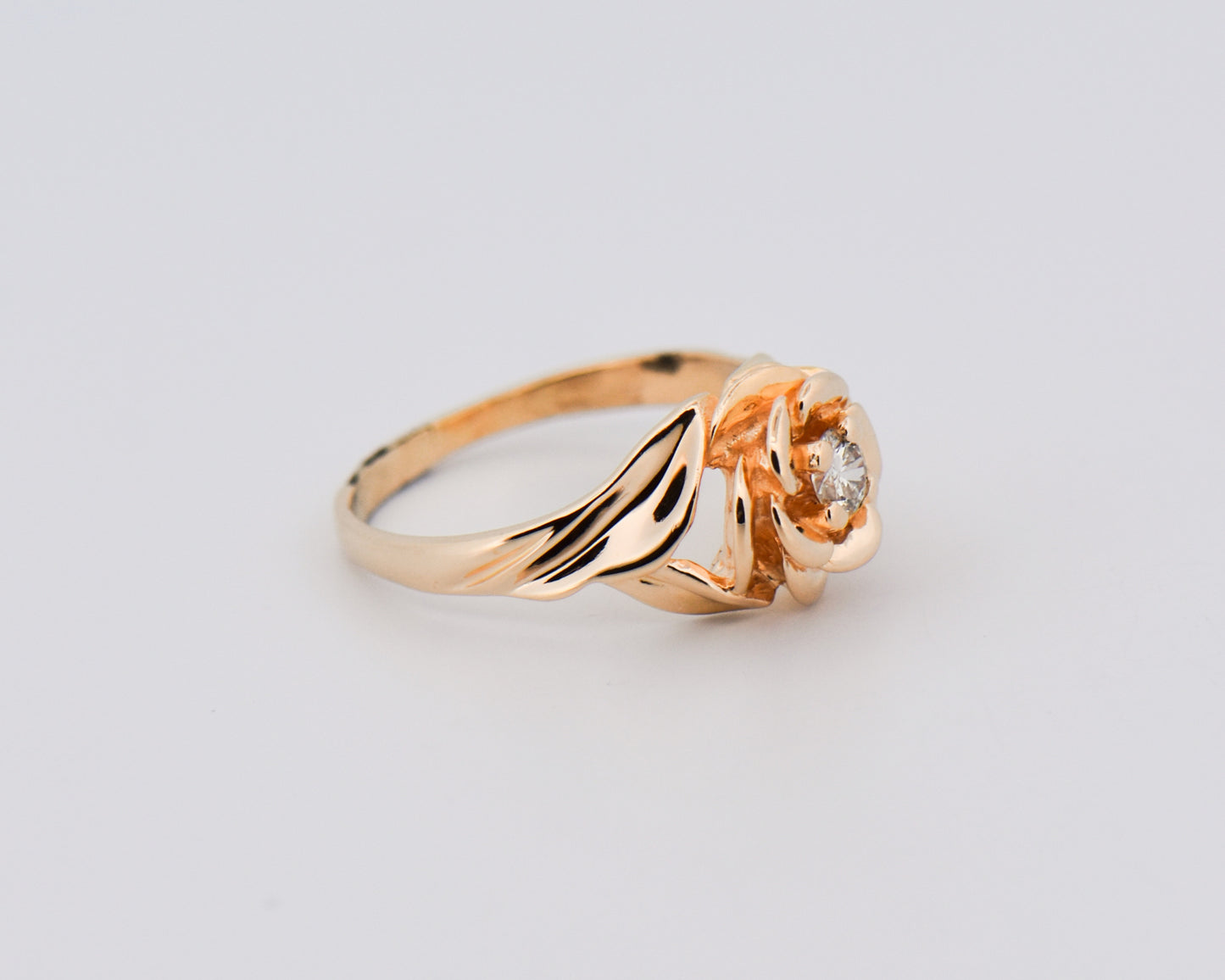 Estate Carved Rose Ring with Diamond Center