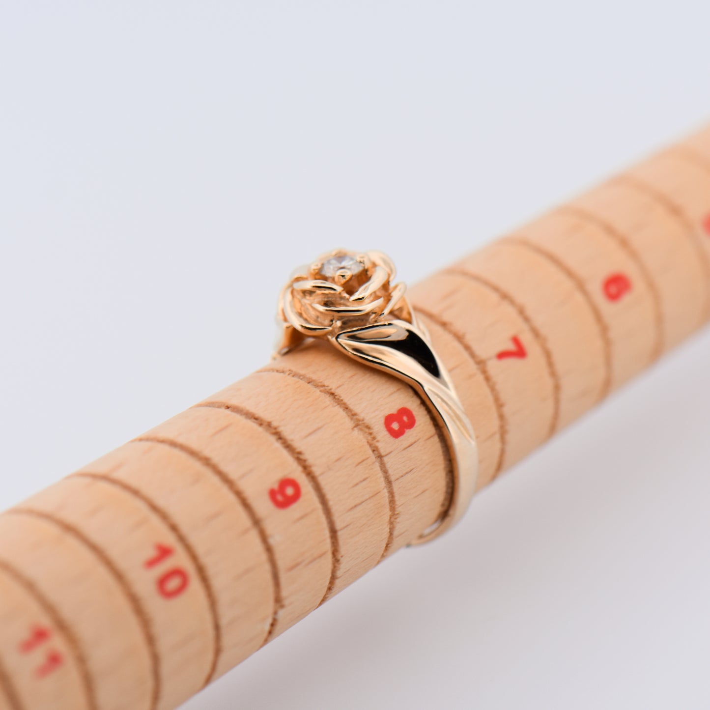 Estate Carved Rose Ring with Diamond Center