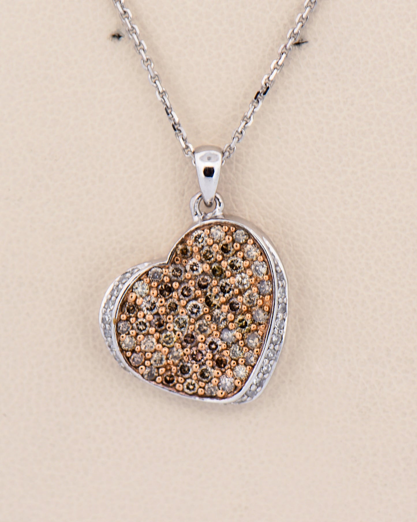 Champagne Diamond Heart Pendant in White Gold