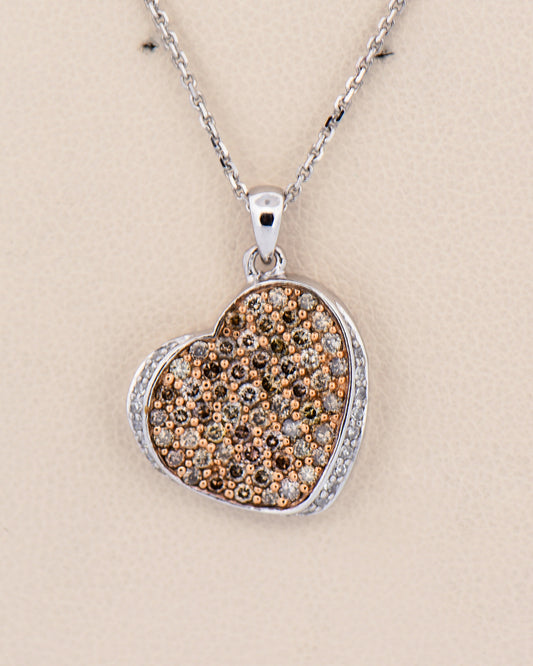 Champagne Diamond Heart Pendant in White Gold