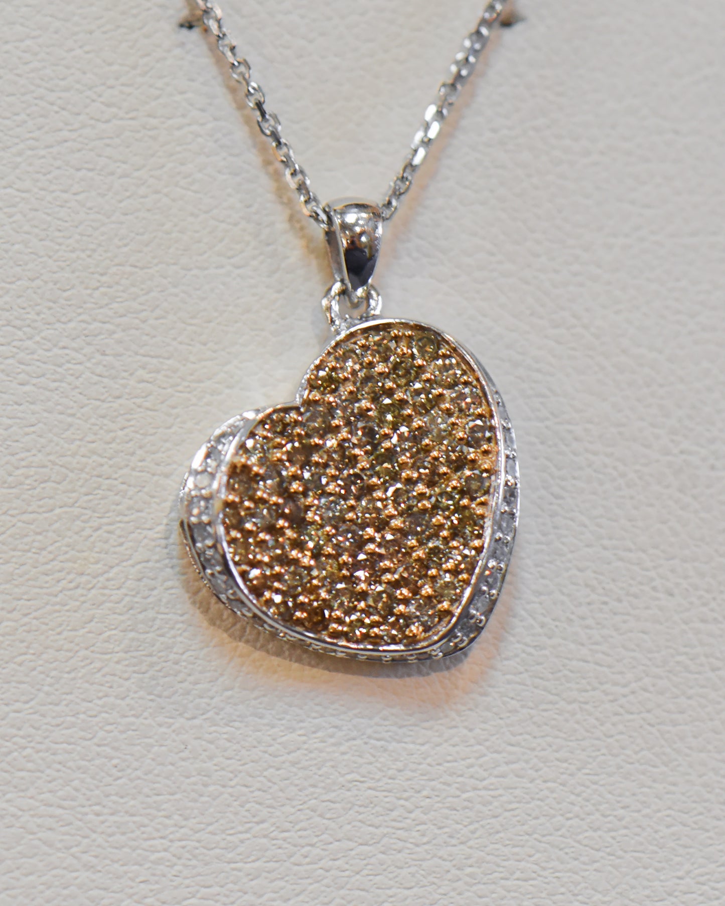 Champagne Diamond Heart Pendant in White Gold