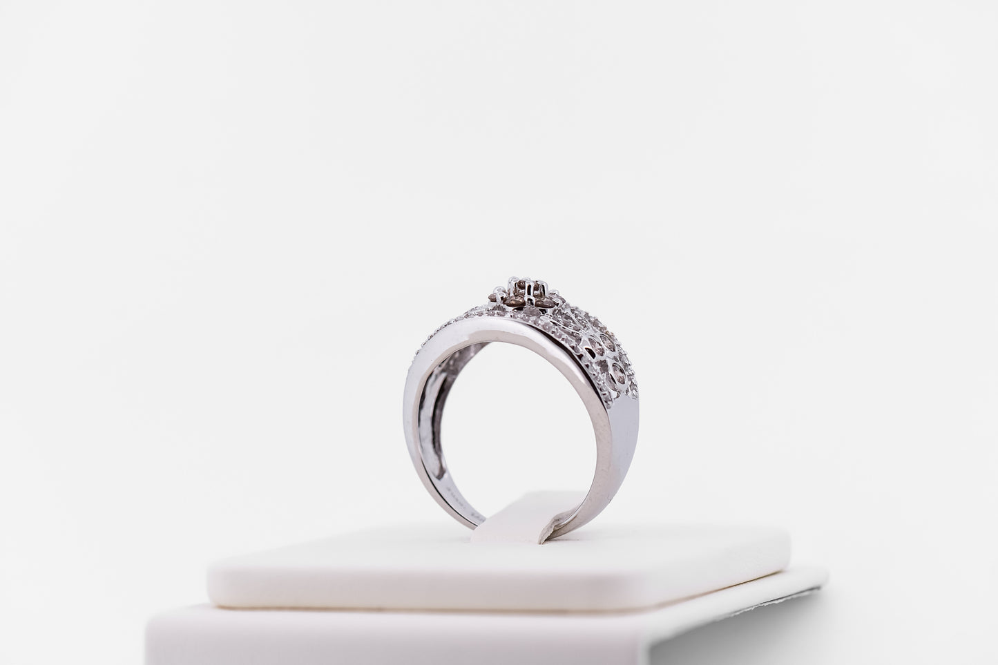 Champagne & White Diamond Floral Right-Hand Ring in White Gold