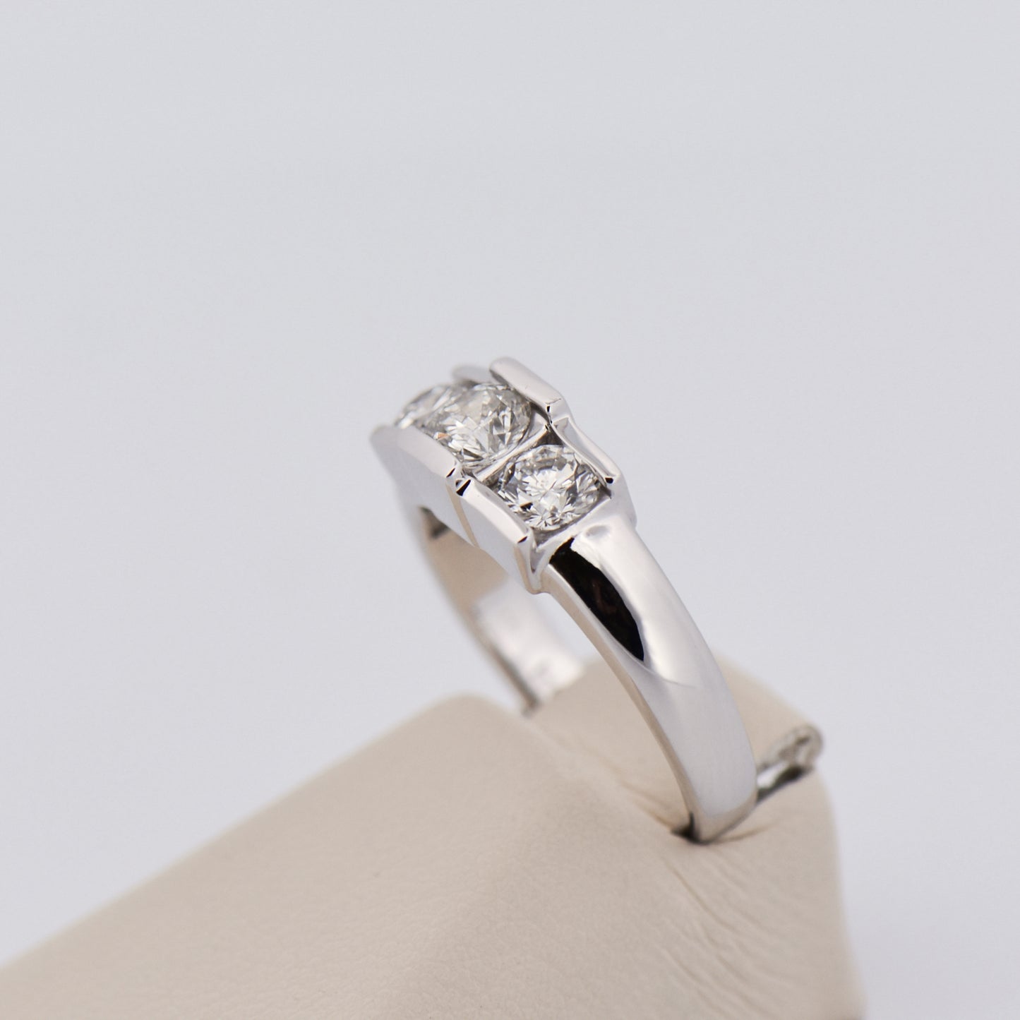 Low-Profile White Gold & Diamond 3-Stone Ring