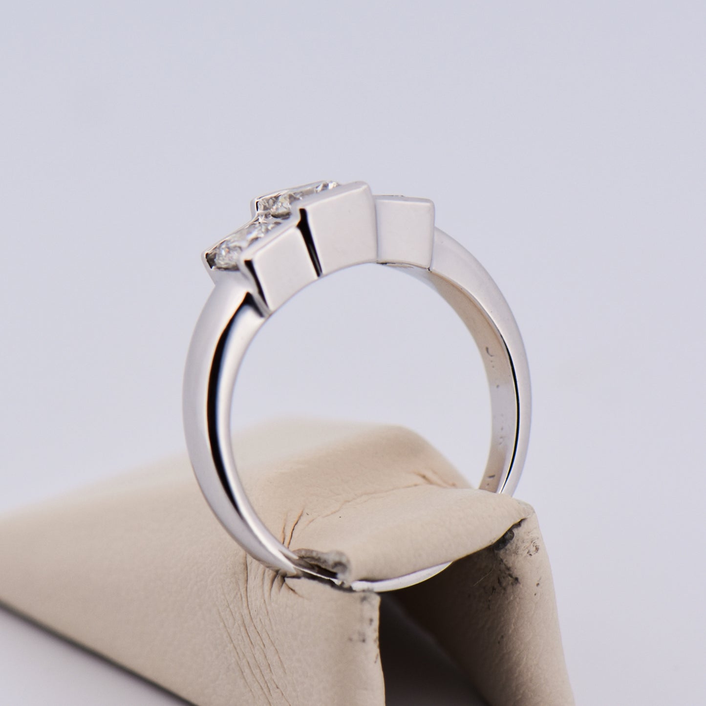 Low-Profile White Gold & Diamond 3-Stone Ring