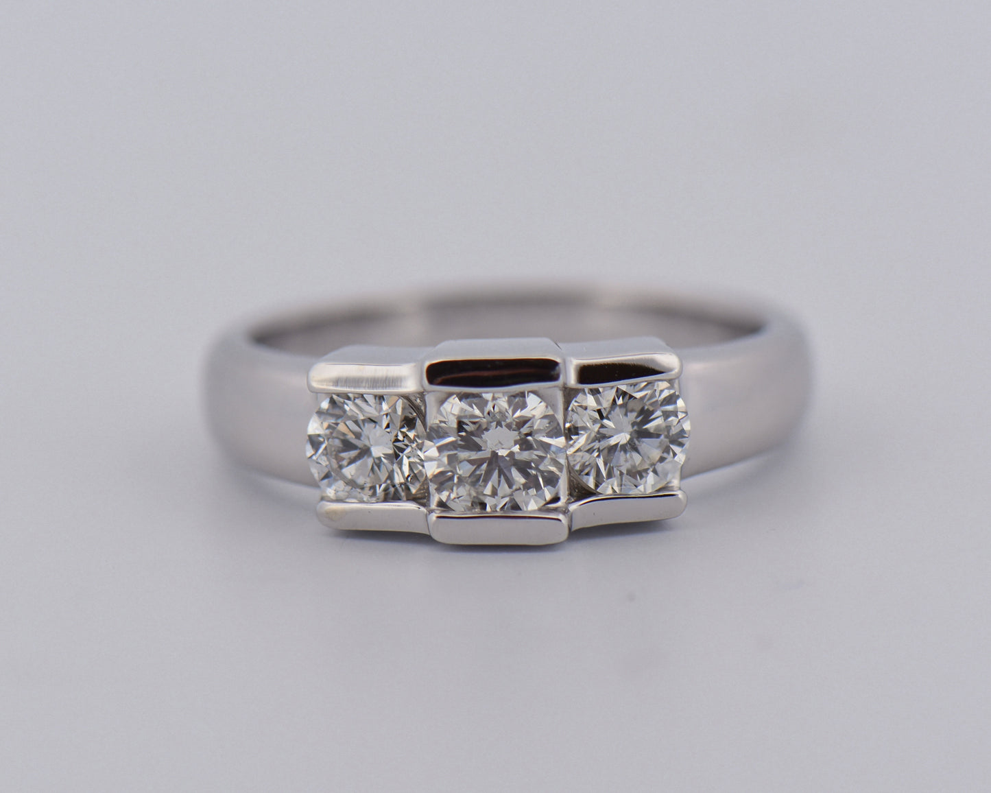 Low-Profile White Gold & Diamond 3-Stone Ring