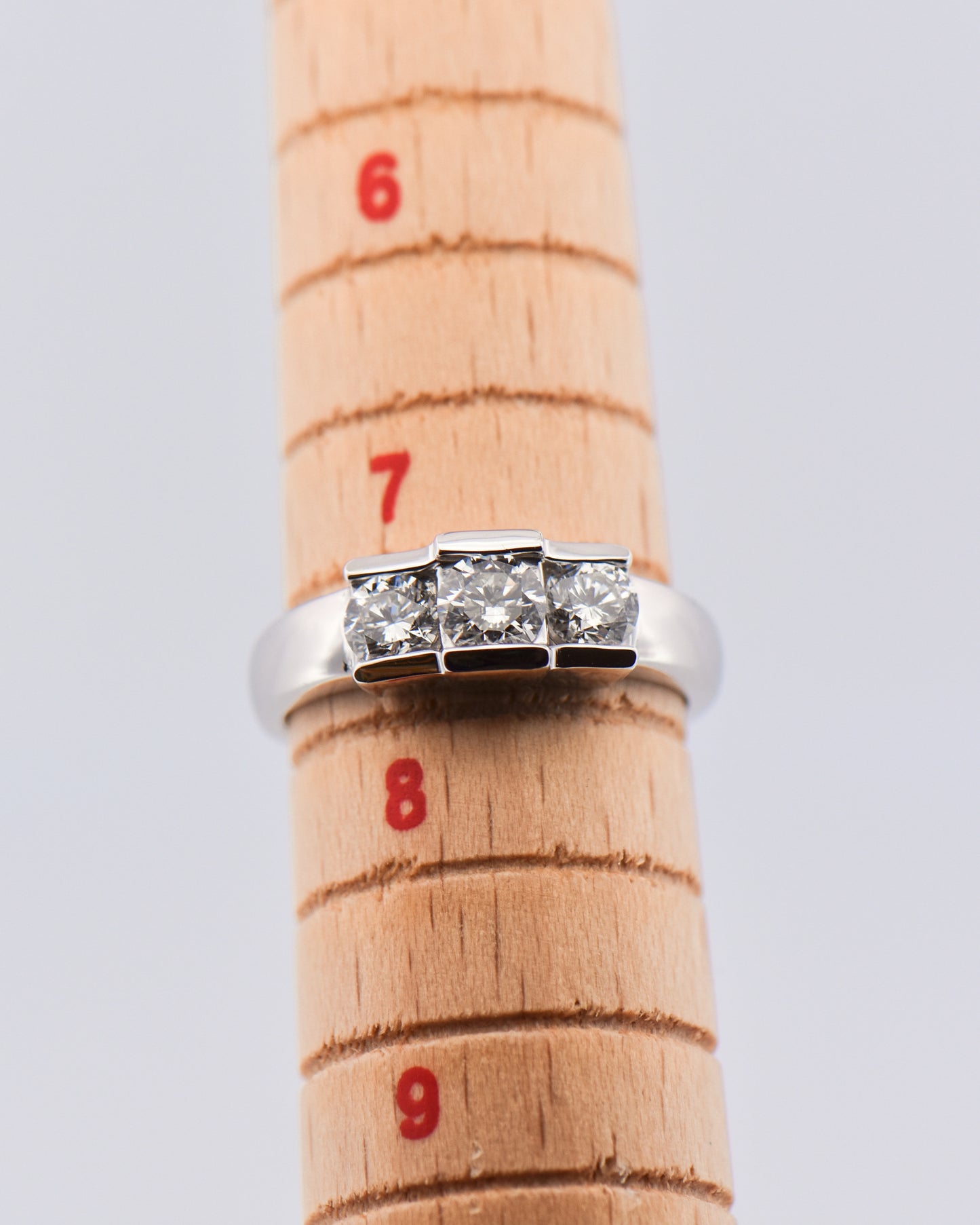 Low-Profile White Gold & Diamond 3-Stone Ring