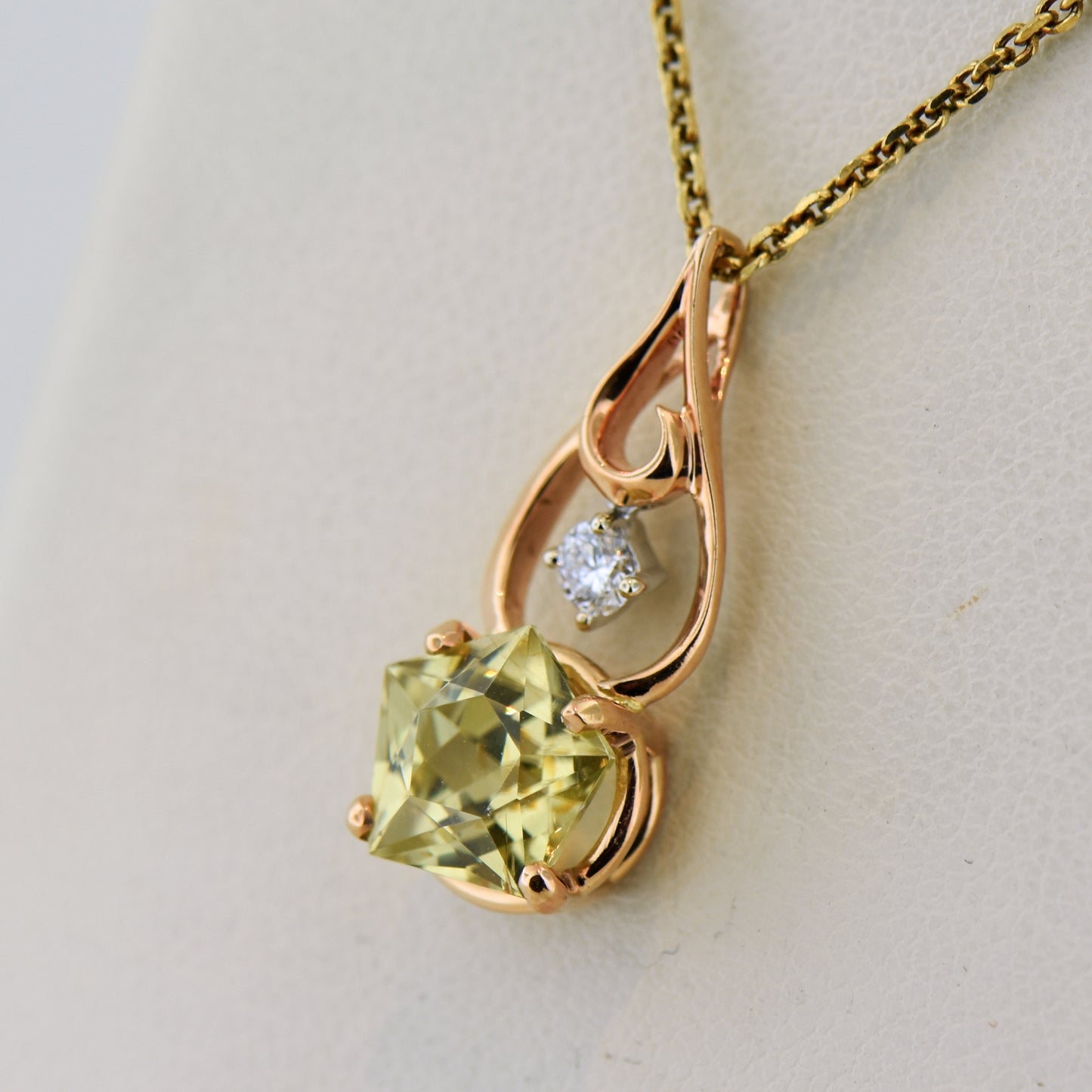 Rare Pentagonal Chrysoberyl Pendant in Rose Gold