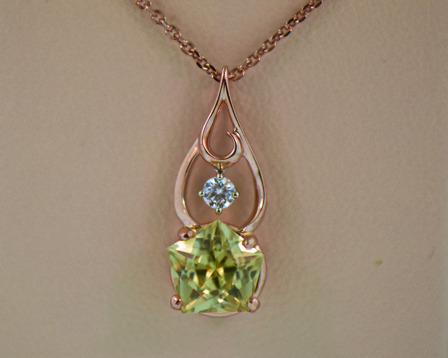 Rare Pentagonal Chrysoberyl Pendant in Rose Gold