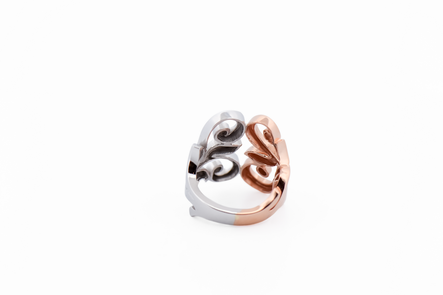 Chunky 14k Rose & White Gold Floral Filigree Band