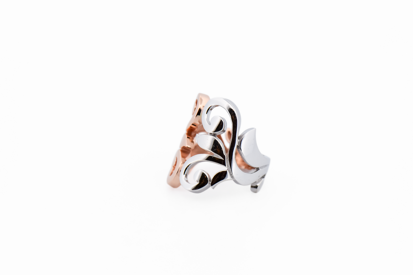 Chunky 14k Rose & White Gold Floral Filigree Band