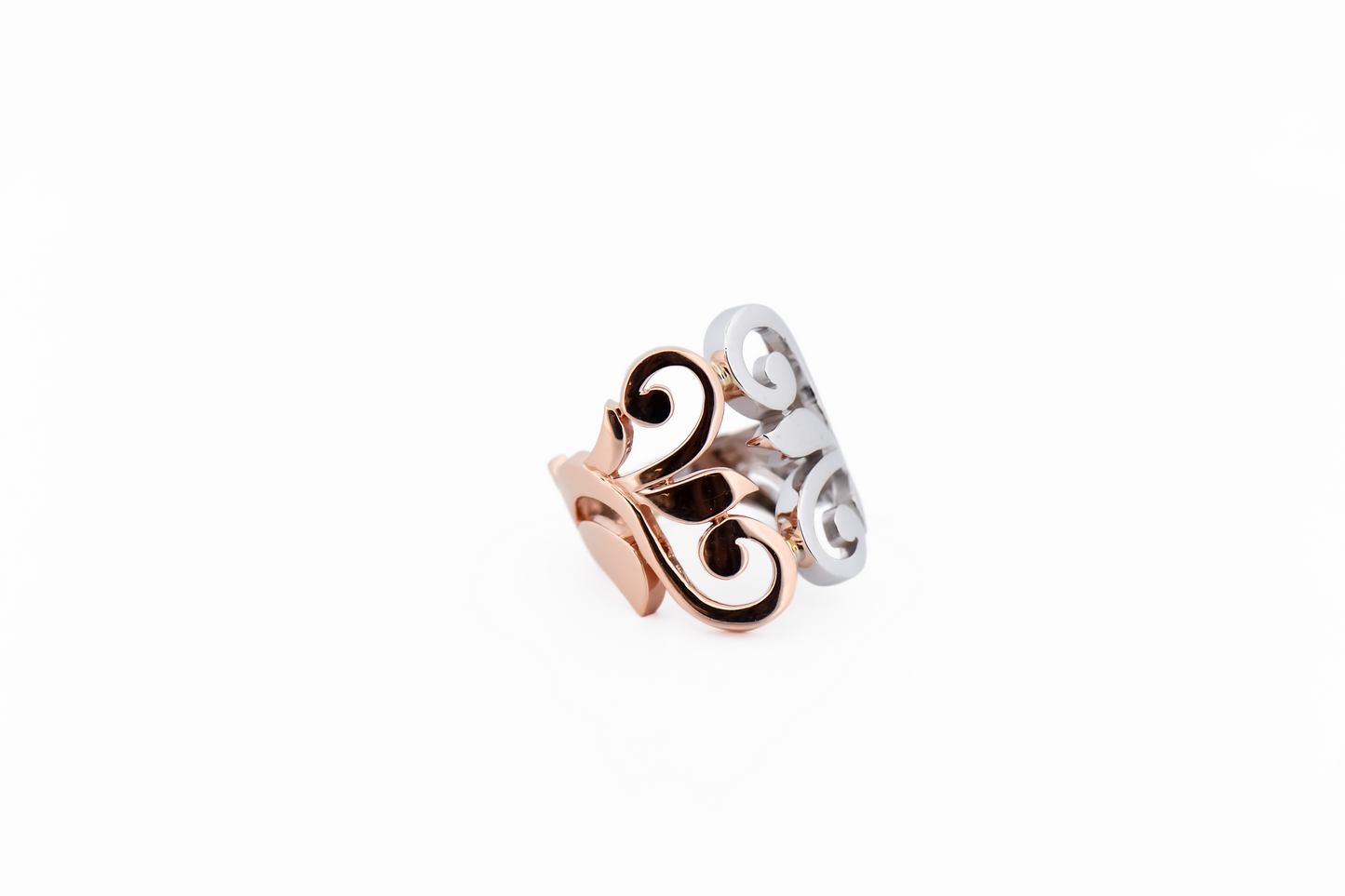 Chunky 14k Rose & White Gold Floral Filigree Band