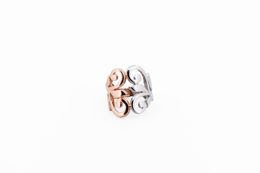 Chunky 14k Rose & White Gold Floral Filigree Band