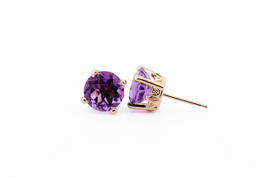 Chunky Amethyst Stud Earrings in Yellow Gold