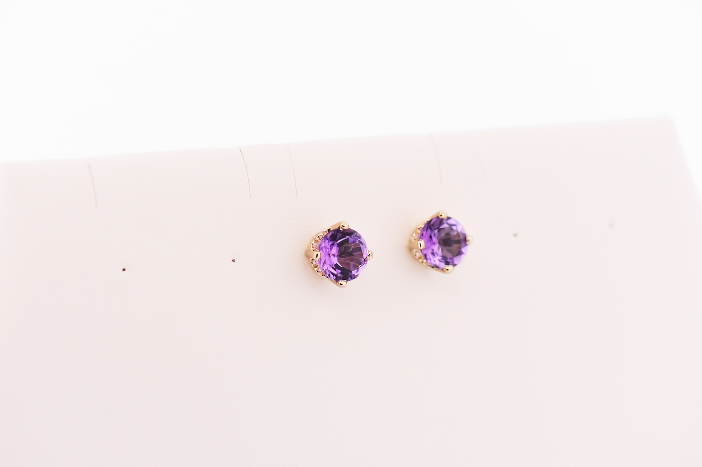 Chunky Amethyst Stud Earrings in Yellow Gold