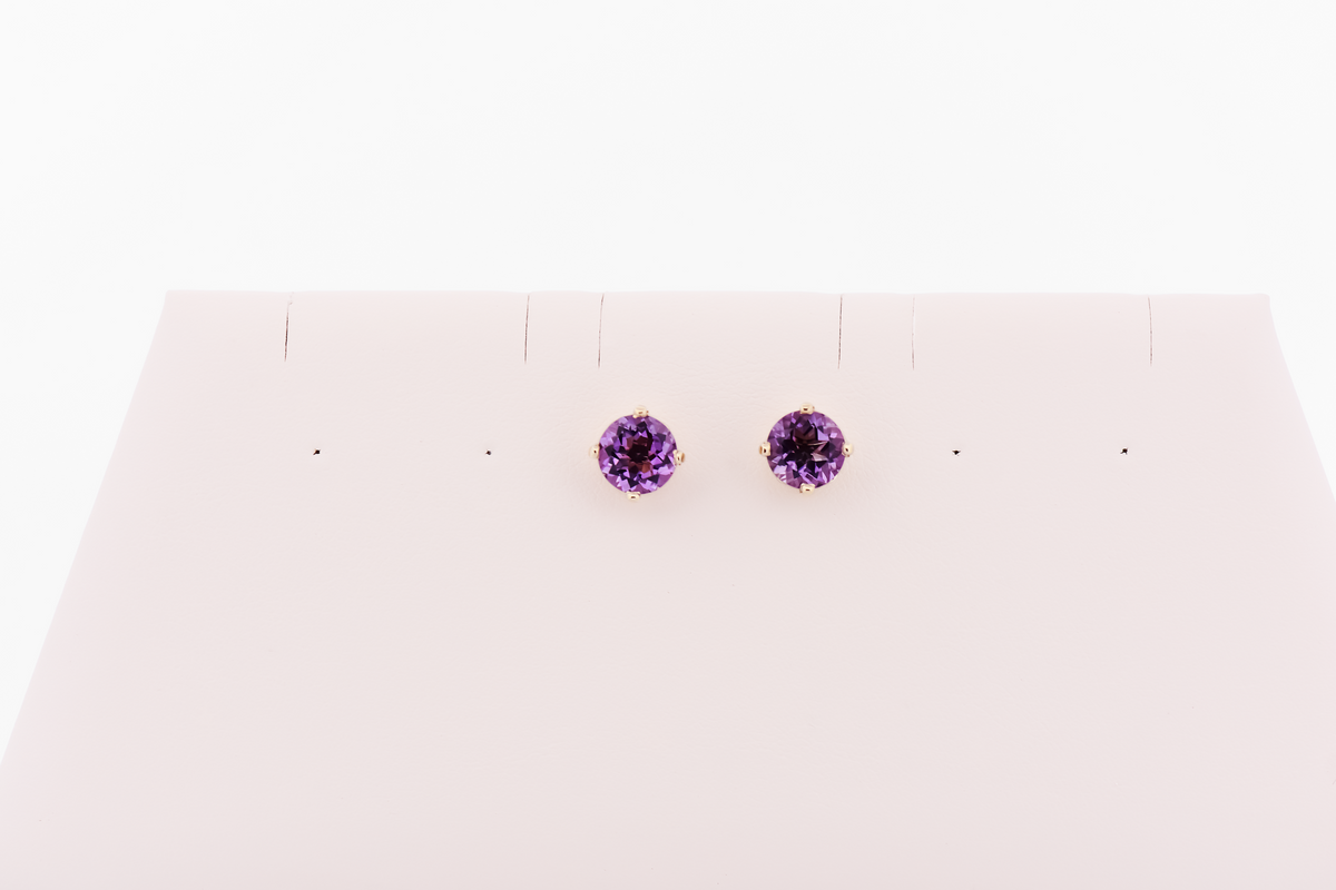 Chunky Amethyst Stud Earrings in Yellow Gold