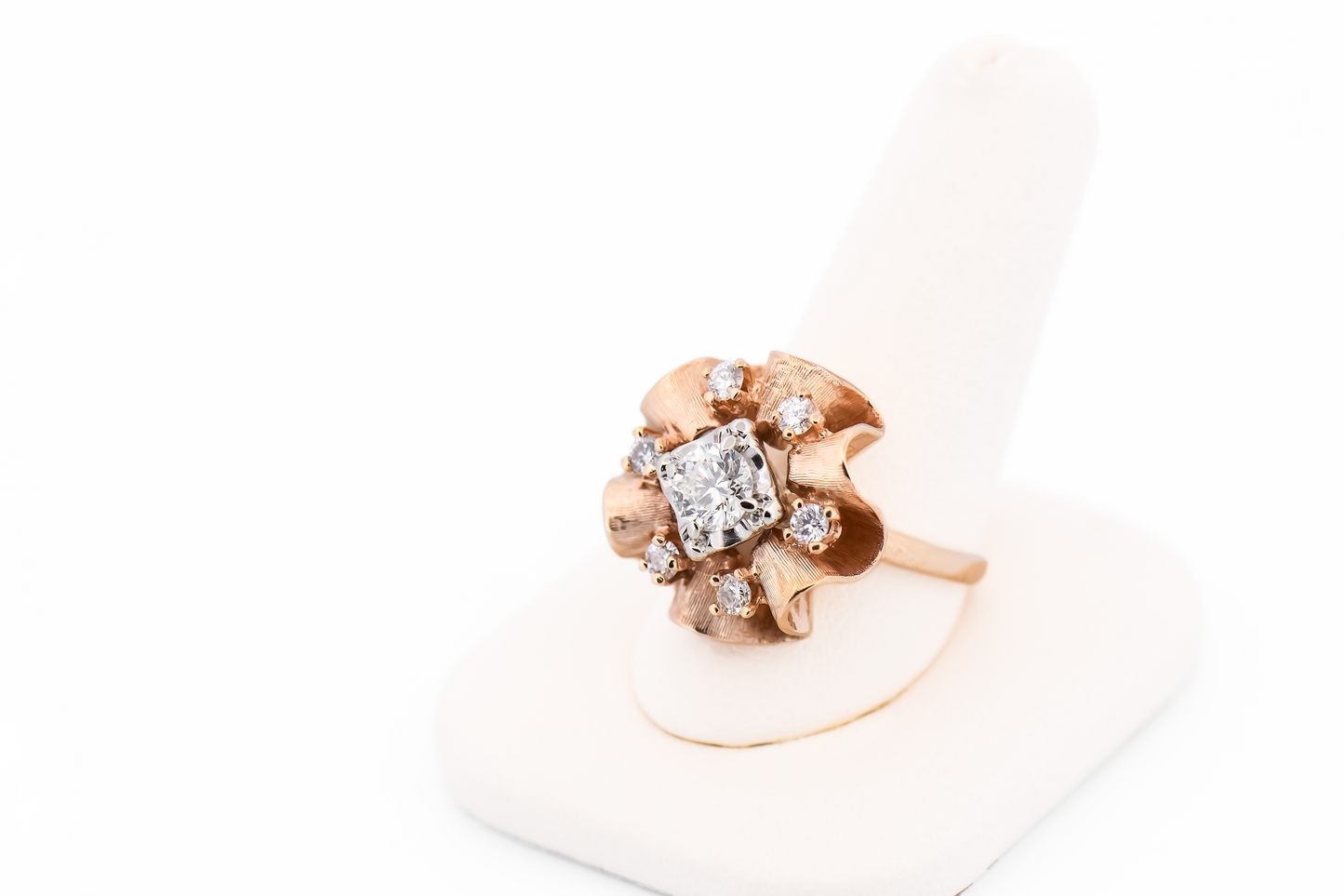 Chunky Mid-Century Diamond Cocktail Ring Set in Ribbons of Yellow Gold